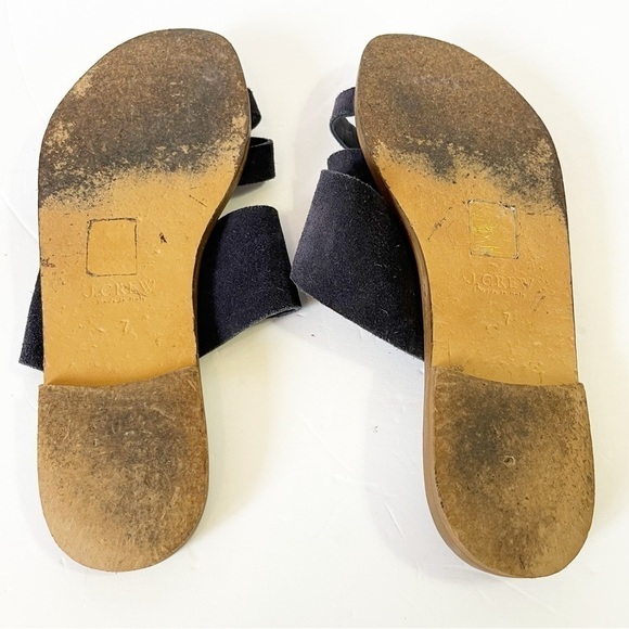 J. Crew Bali Navy Blue Suede Slide on Sandals Size 7 Leather Sole Made in Italy - Picture 6 of 7
